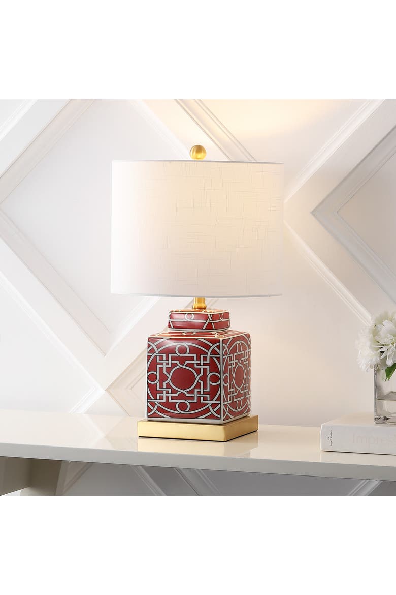 Catherine Modern Transitional Ceramic/Metal Square Ginger Jar LED Table Lamp, Main, color, Red/White