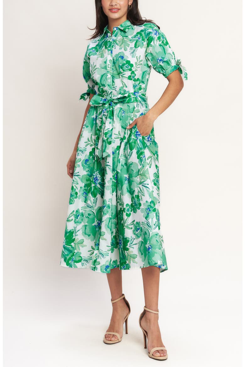 Floral Midi Shirtdress, Alternate, color, IVORY/ GREEN