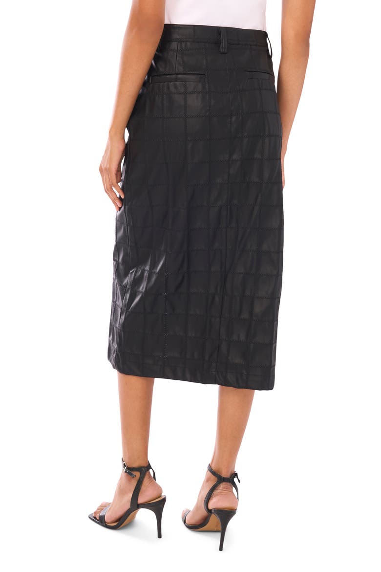 Windowpane Textured Faux Leather Skirt, Alternate, color, RICH BLACK
