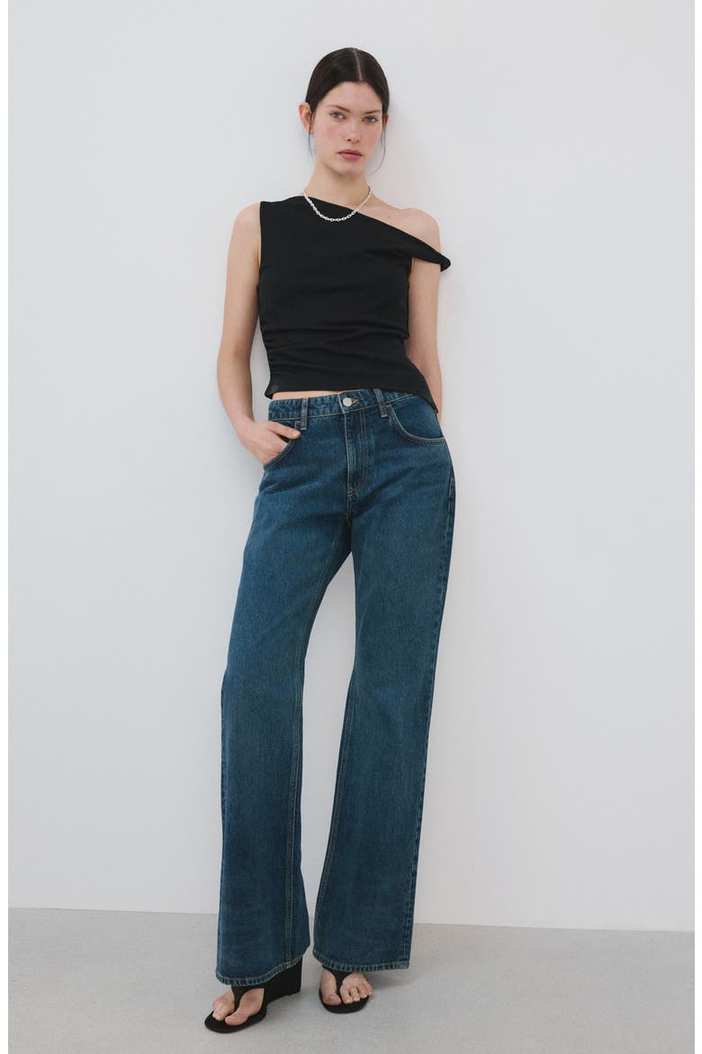 Asymmetric Ruched Top, Alternate, color, BLACK