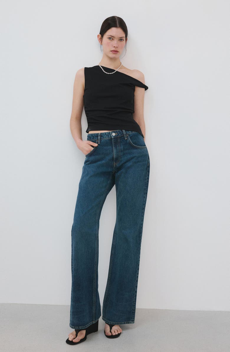 MANGO Asymmetric Ruched Top, Alternate, color, Black