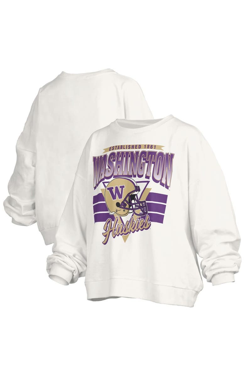 PRESSBOX Women's Pressbox White Washington Huskies Oversized Janice Retro Waist-Length Pullover Sweatshirt, Main, color, White