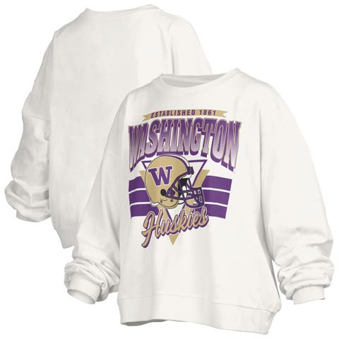 Women's Pressbox White Washington Huskies Oversized Janice Retro Waist-Length Pullover Sweatshirt