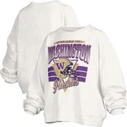 PRESSBOX Women's Pressbox White Washington Huskies Oversized Janice Retro Waist-Length Pullover Sweatshirt