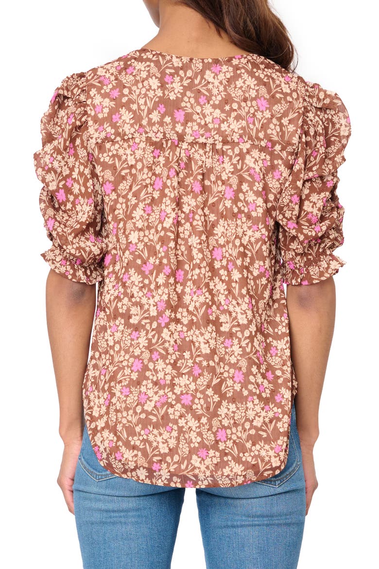Floral Print Puff Sleeve Top, Alternate, color, TOFFEE/ PINK FLORAL