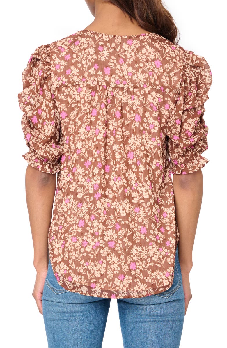 GIBSONLOOK Floral Print Puff Sleeve Top, Alternate, color, Toffee/ Pink Floral