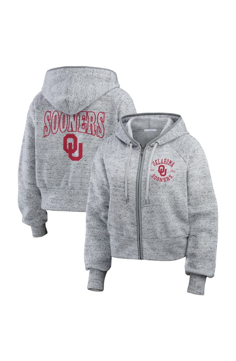 WEAR by Erin Andrews Women's WEAR by Erin Andrews Heather Gray Oklahoma Sooners Wear Speckle Double-Hit Raglan Full-Zip Hoodie, Main, color, Heather Gray