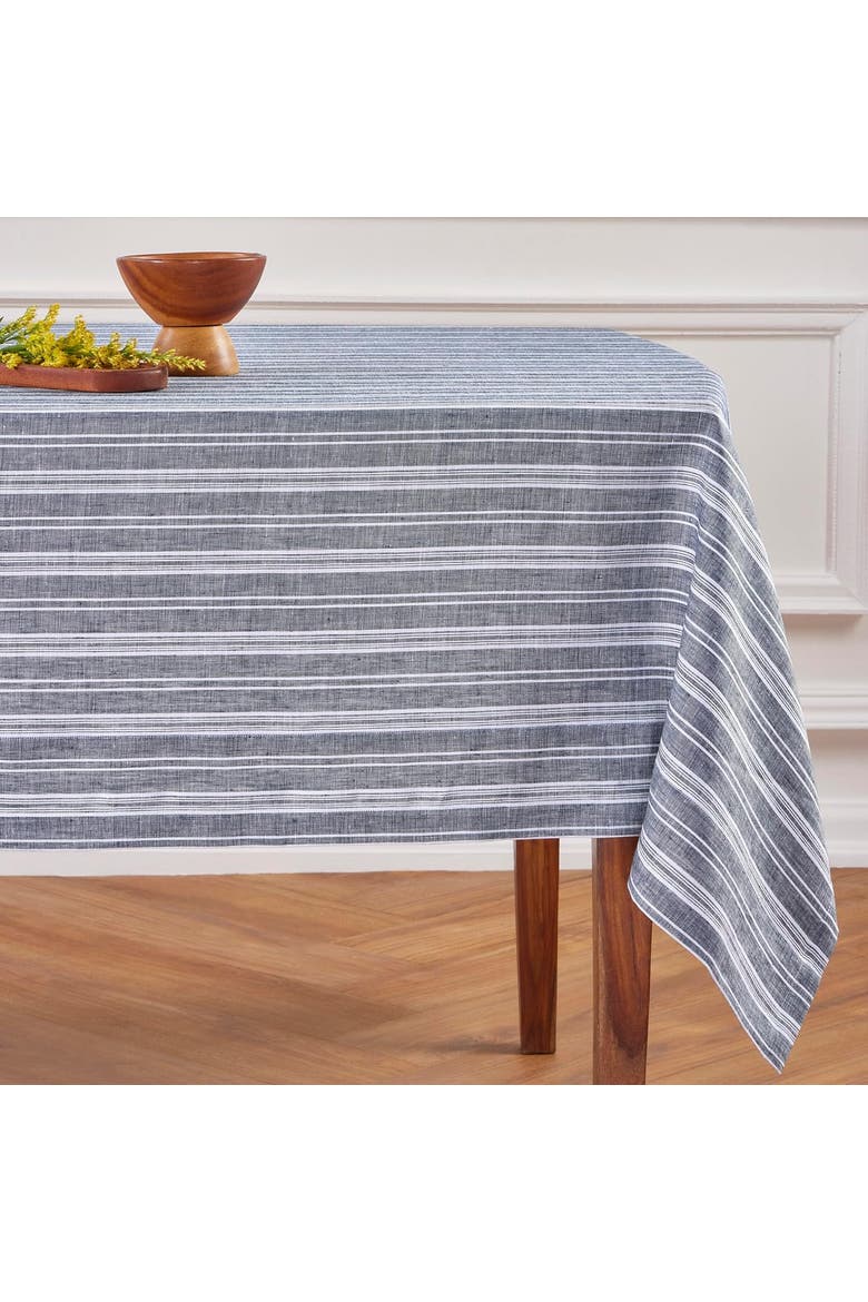 Linen Tablecloth, 60 x 90 in - Chelsea Stripe, Alternate, color, Navy and White