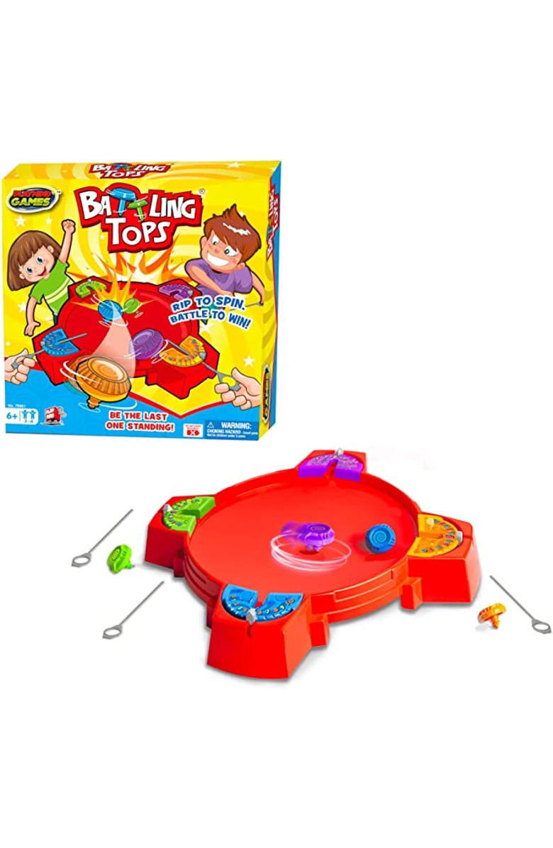 Mukikim Battling Tops - The Original Classic Spinning Tops Game Set for 2 - 4 Kids. Insert, Press & Pull! Drop Battle Gyros In The Stadium To Combat with Each Other. Ages 6+ Boys & Girls, Main, color, Battling Tops