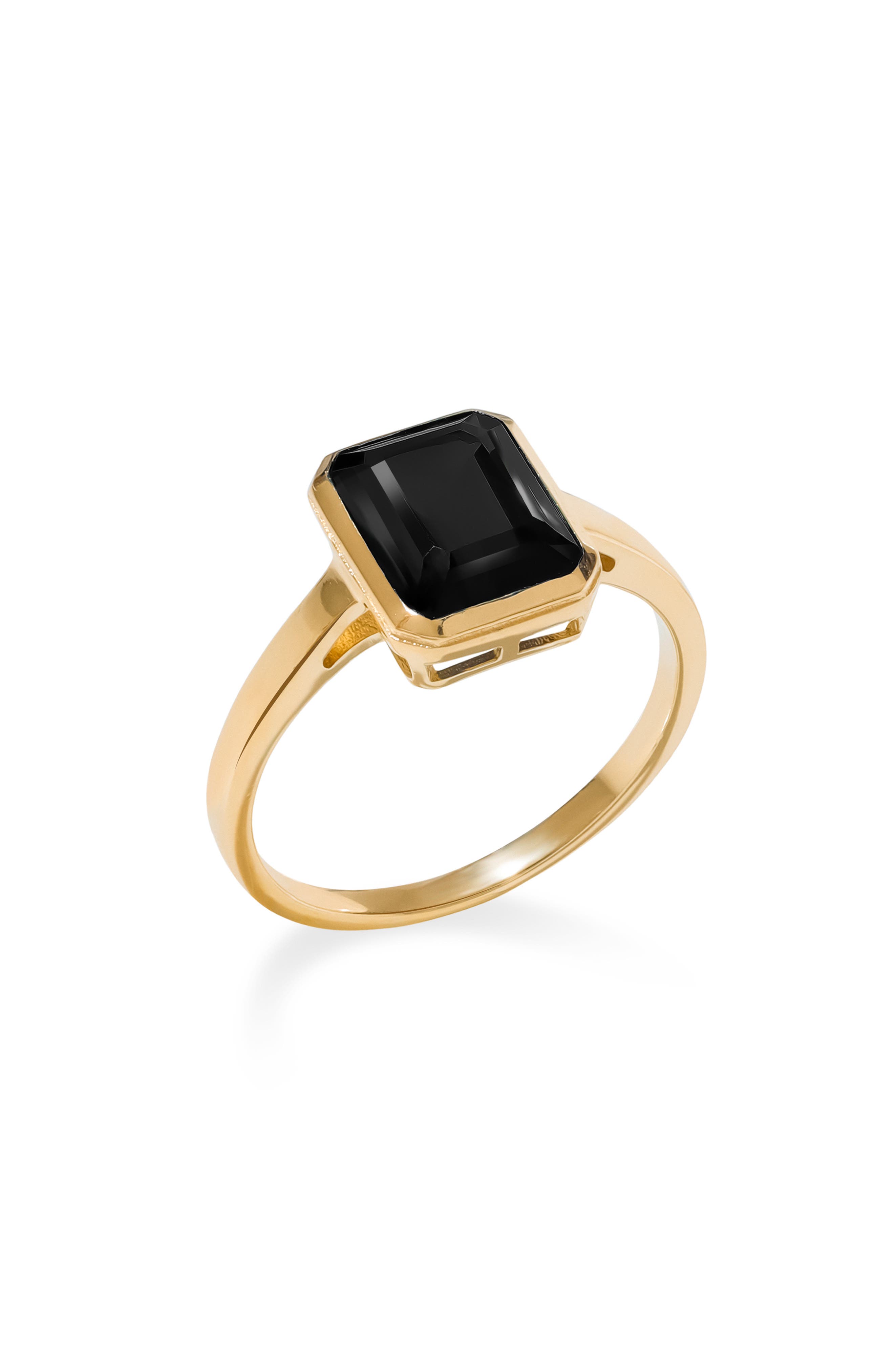Gold Plated Emerald Cut Black Onyx Ring