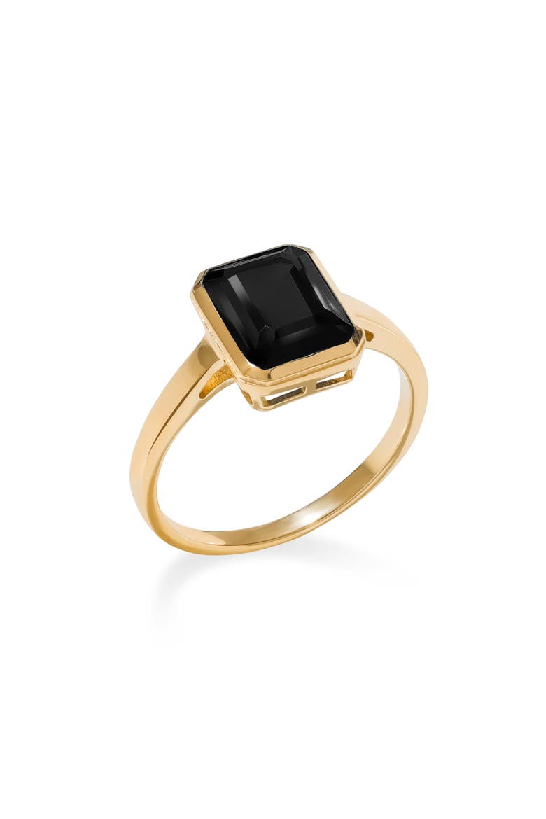 Gold Plated Emerald Cut Black Onyx Ring, Main, color, BLACK