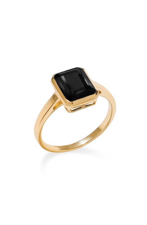 Gold Plated Emerald Cut Black Onyx Ring