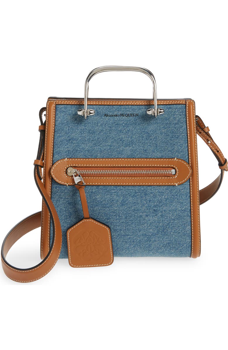 McQueen Alexander McQueen The Short Story Denim & Leather Shoulder Bag, Main, color,