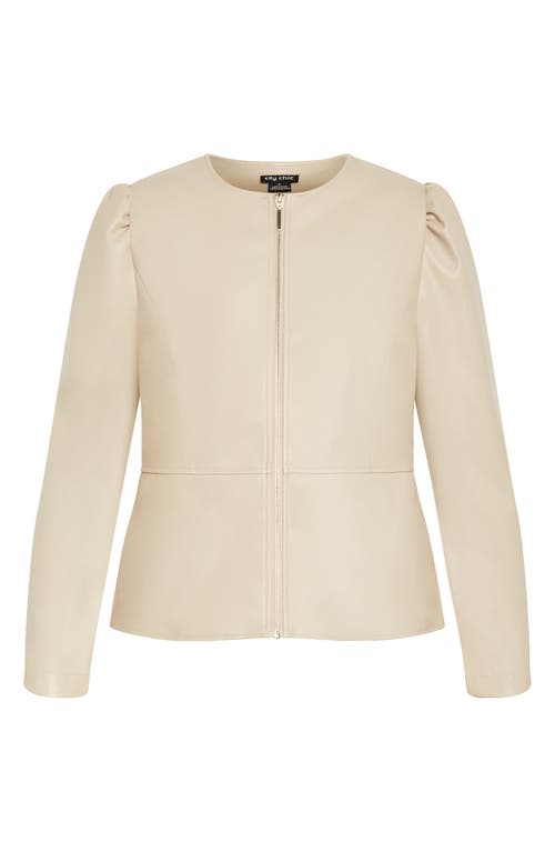 City Chic Mallory Faux Leather Jacket In Neutral