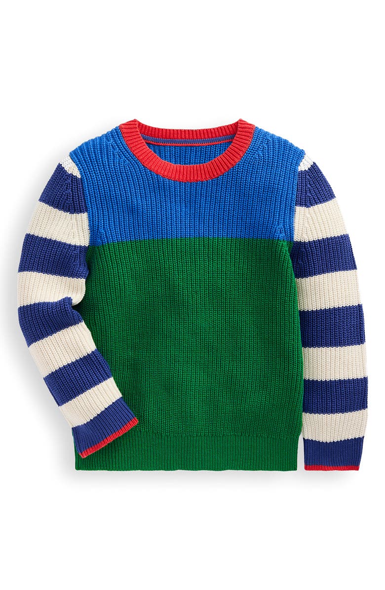 Mini Boden Kids' Stripe Colorblock Cotton Crewneck Sweater, Main, color, 