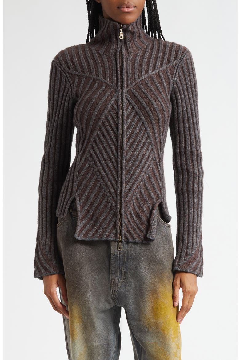 Warrior Rib Merino Wool Blend Cardigan, Main, color, GREY/ BROWN