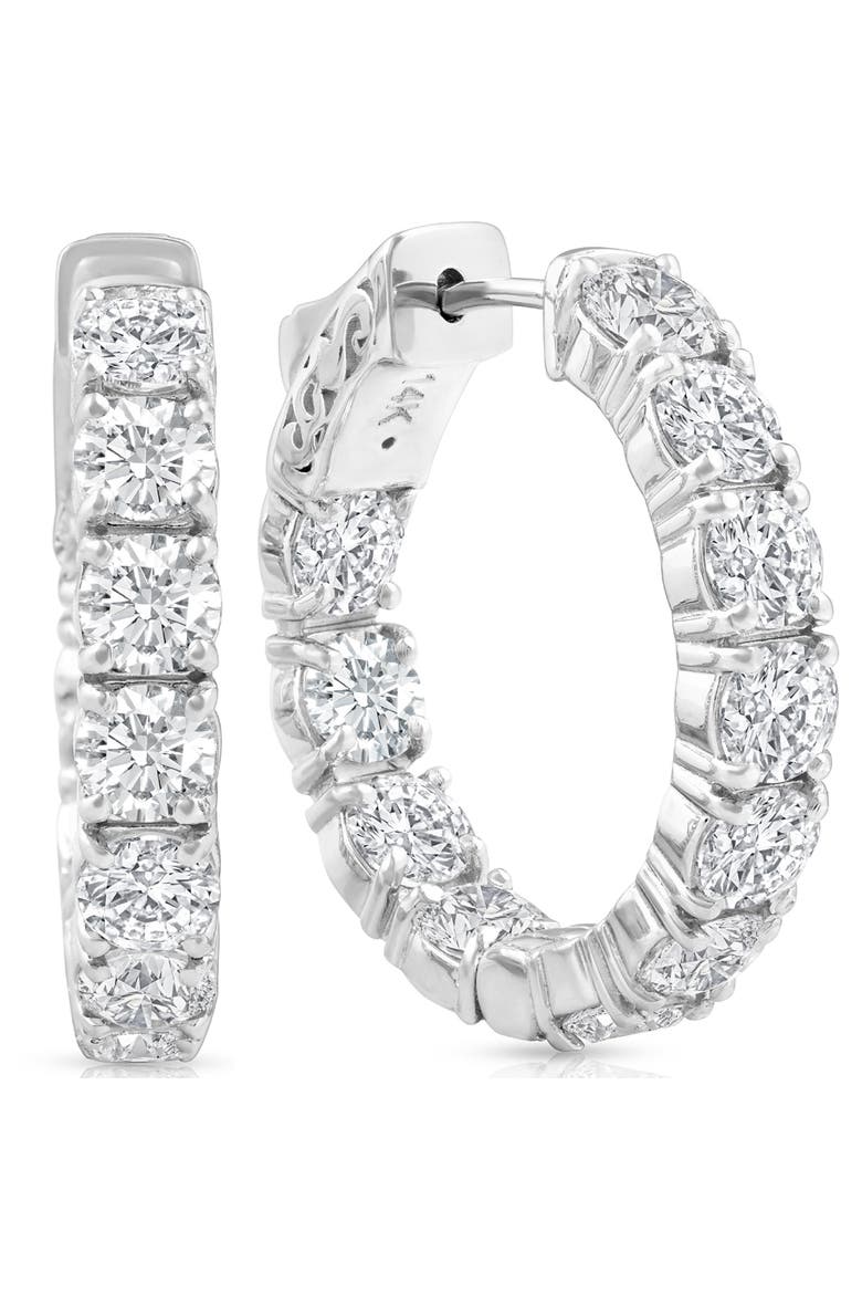 4.40 Ct TW Diamond Inside Outside Hoops Vault Lock 14k Gold Lab Grown 1" Tall, Main, color, 14k White Gold