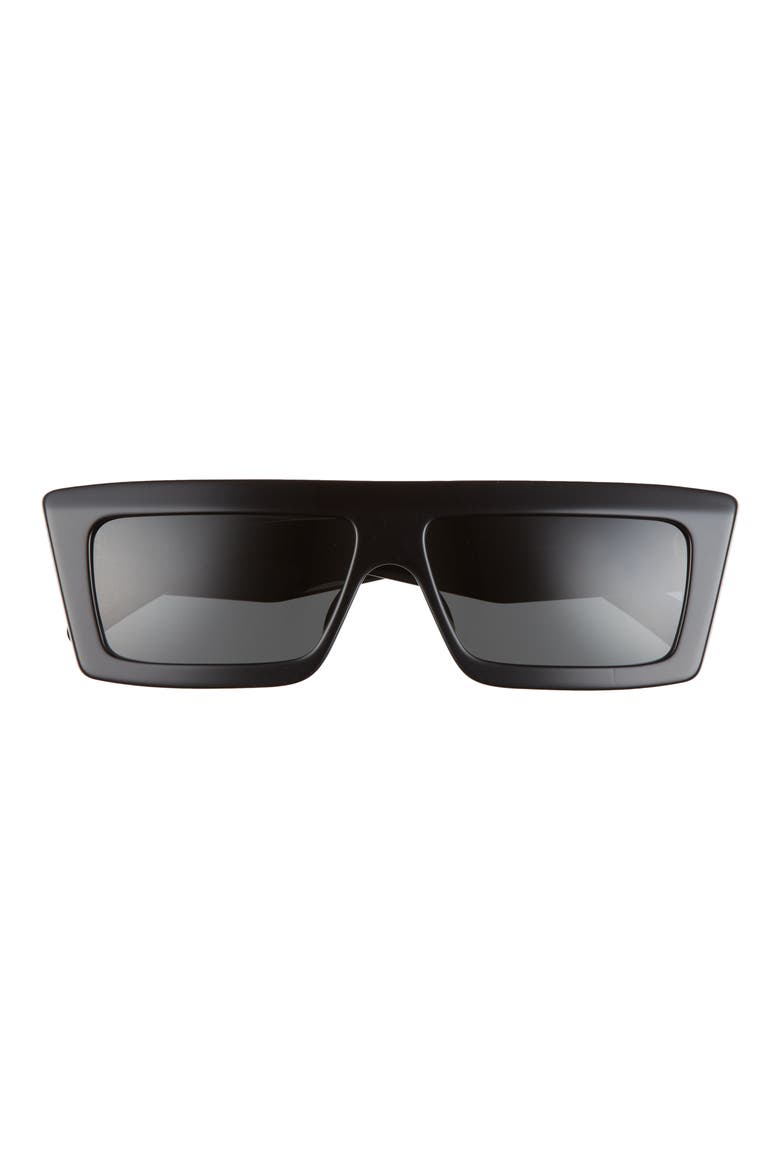 Monochroms 57mm Rectangular Sunglasses, Main, color, SHINY BLACK / SMOKE