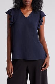 Adrianna Papell Flutter Sleeve Crinkled Satin Blouse