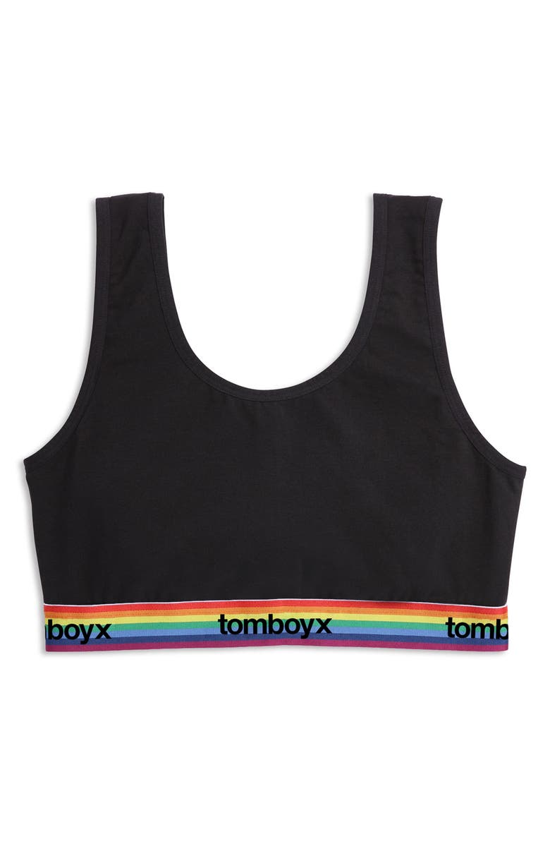 TomboyX Essentials Soft Bra, Main, color, Black Rainbow Logo