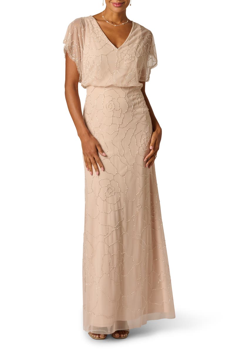 Adrianna Papell Beaded Mesh Blouson Gown, Main, color, 