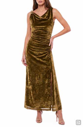 Ruched Velvet Cowl Neck Dress