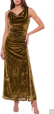 Taylor Dresses Ruched Velvet Cowl Neck Dress