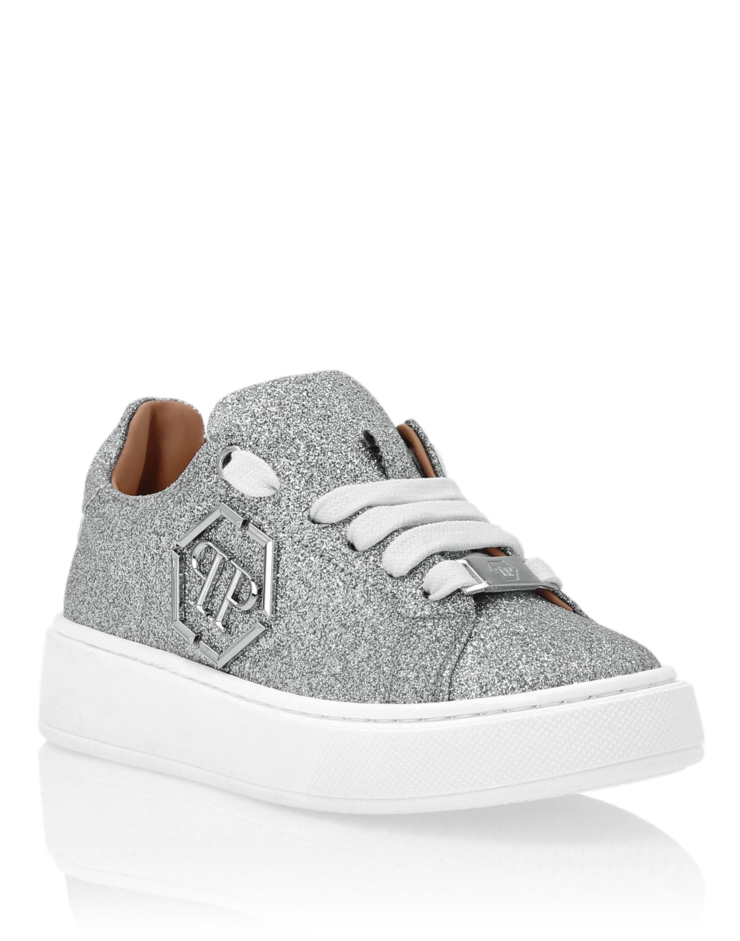 Glitter Lo-Top Sneakers Hexagon Girl, Main, color, Silver
