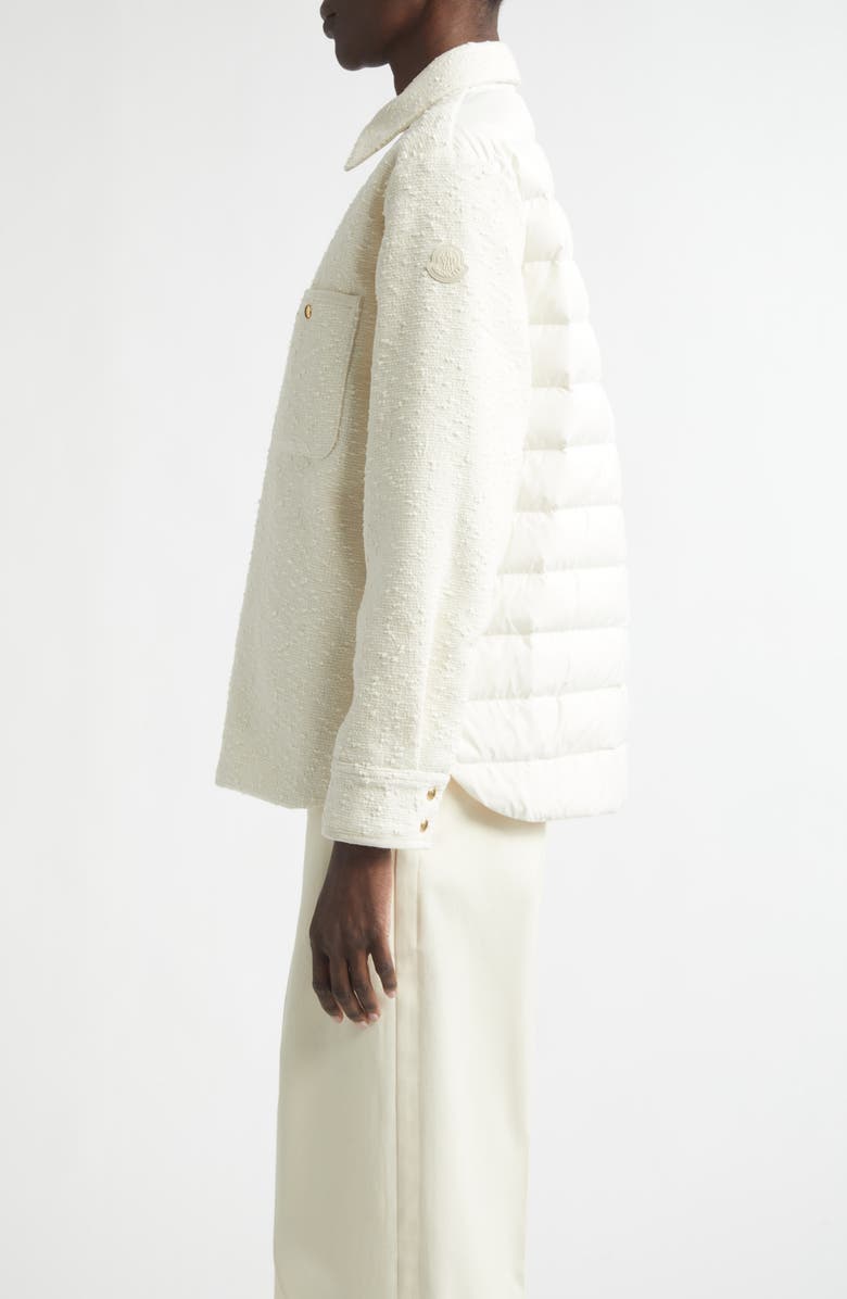 Moncler Cotton Blend Bouclé Down Shirt Jacket, Alternate, color, White
