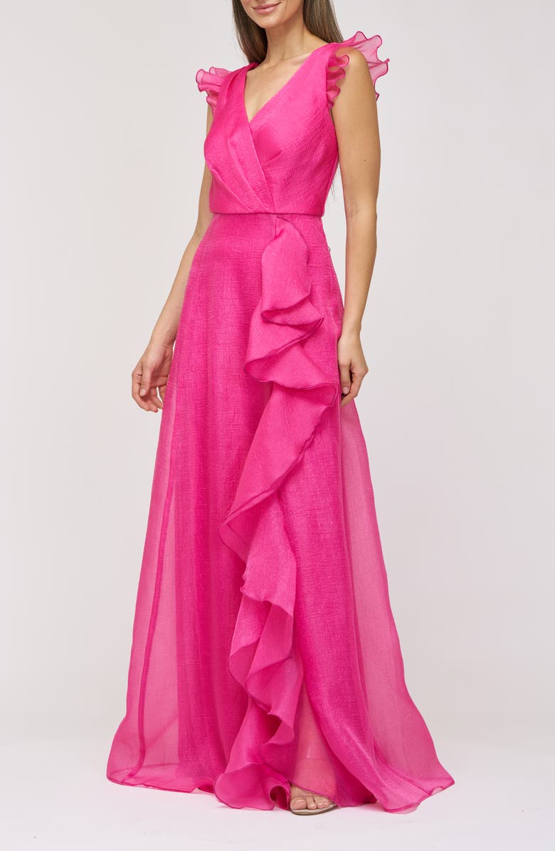 JS Collections Julie Ruffle Organza Ballgown, Alternate, color, Berry