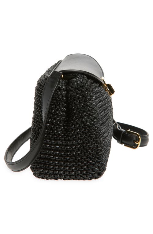Totême Toteme T-lock Top Handle Woven Leather Clutch In Black