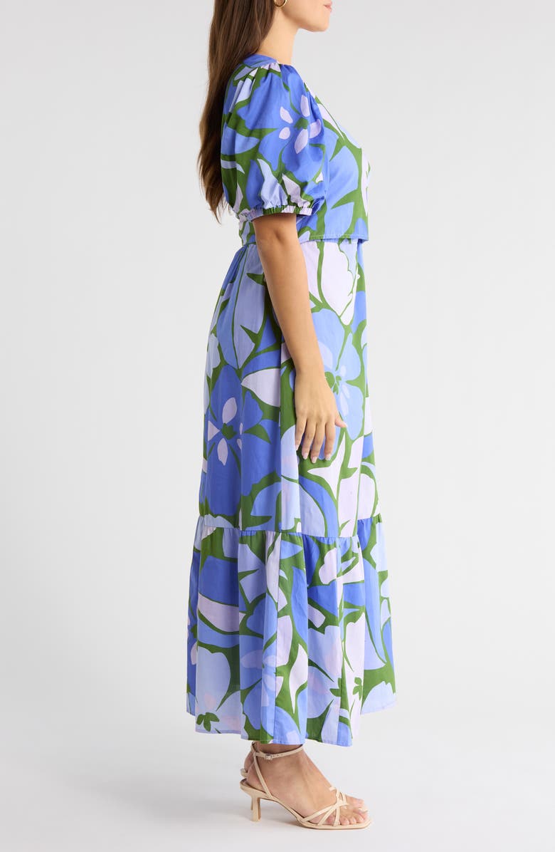 SUGARLIPS Dayana Floral Puff Sleeve Cotton Poplin Wrap Midi Dress, Alternate, color, Green-Blue