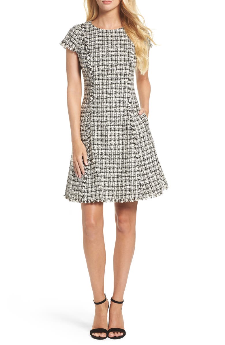 Eliza J Houndstooth Fit & Flare Dress, Main, color, 