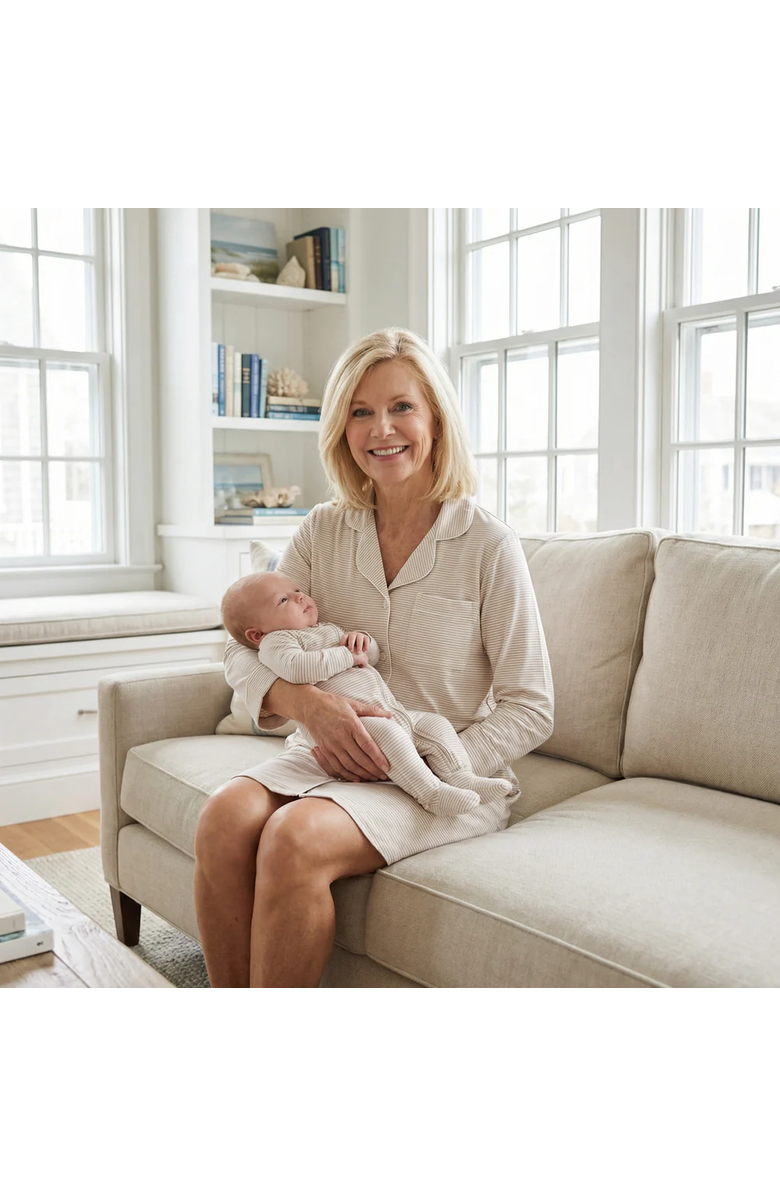 Motette Oatmeal Stripe Sleepshirt, Alternate, color, Beige And White Stripe