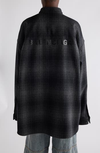 BALENCIAGA チェックオーバーサイズコットンフランネルボタンダウンシャツ Balenciaga Oversize Plaid Wool Blend Flannel Button-Down Shirt