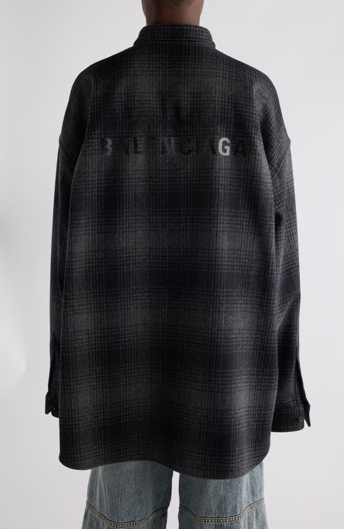 Balenciaga Oversize Plaid Wool Blend Flannel Button-down Shirt In Black