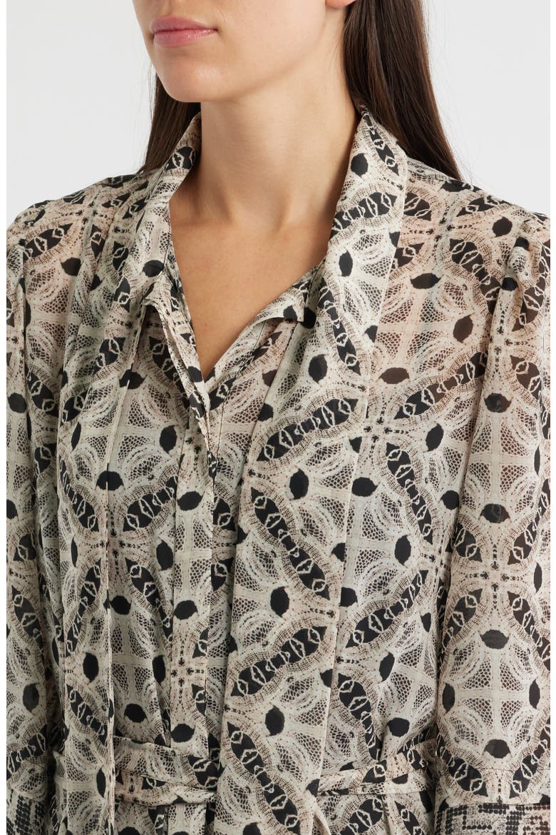 Flint Print Tie Waist Long Sleeve Shirtdress, Alternate, color, BLACK MULTI