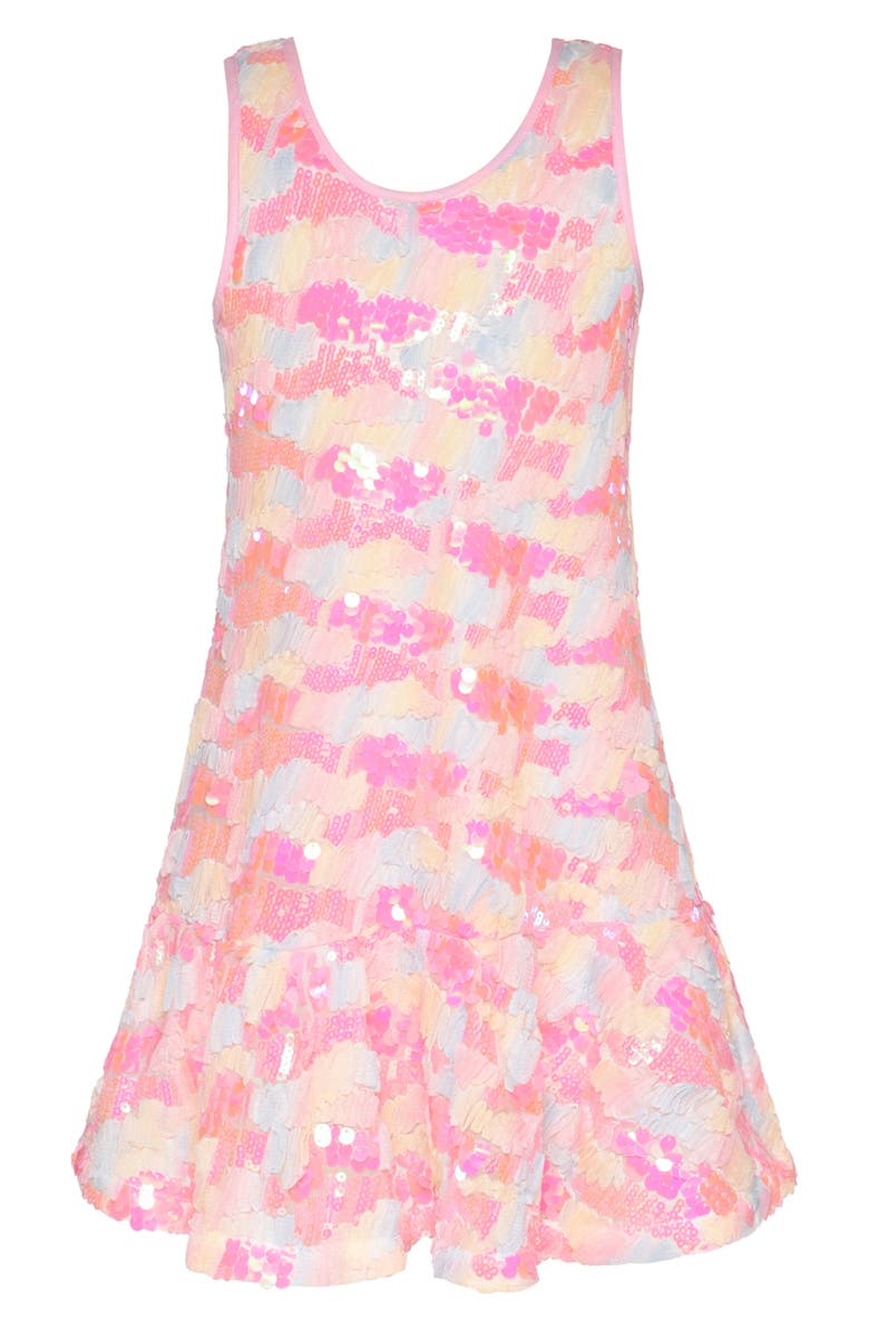 Hannah Banana Kids' Sequin Drop Waist Dress, Main, color, Pink Multi