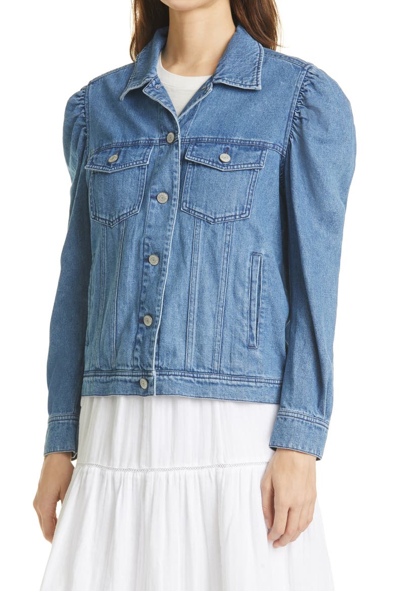 Indie Puff Sleeve Denim Trucker Jacket, Alternate, color, SORRENTO WASH