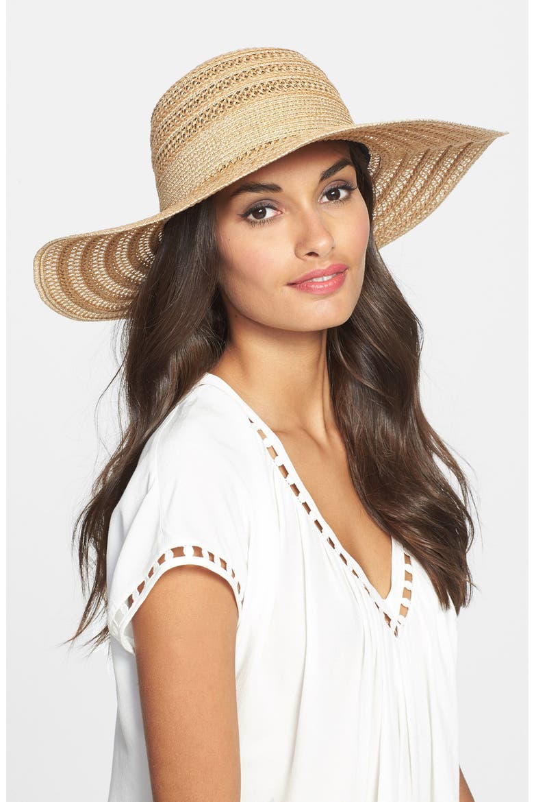PACKABLE METALLIC OPEN WEAVE FLOPPY HAT, Main, color, SUN TAN