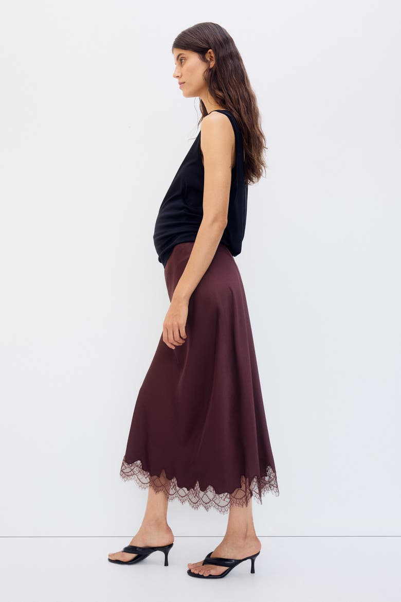 Mama Lace-trimmed Slip Skirt, Alternate, color, Burgundy