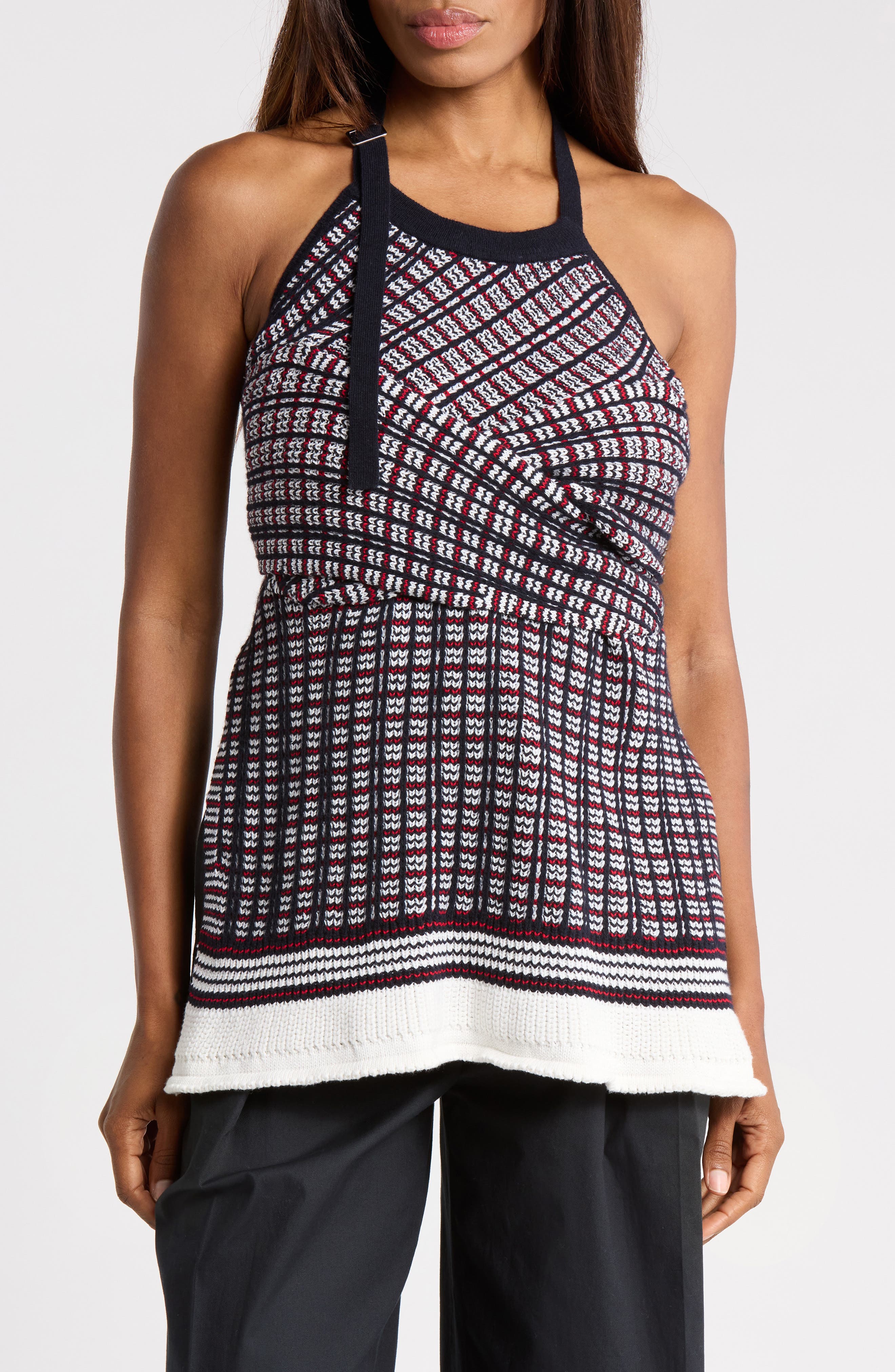 Plaid Jacquard Cotton & Wool Halter Top