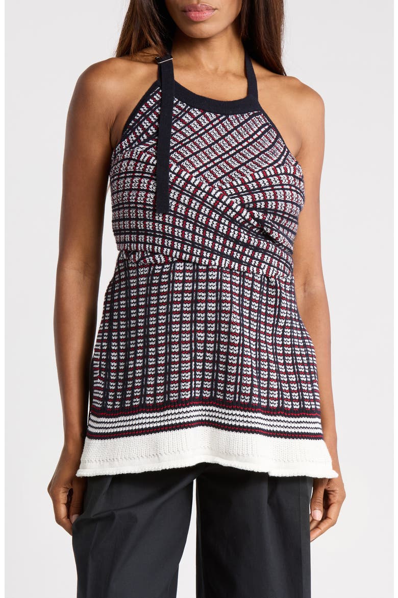 Plaid Jacquard Cotton & Wool Halter Top, Main, color, NAVY-WHT MULTI