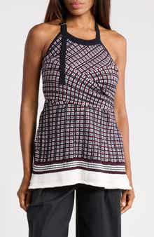 Plaid Jacquard Cotton & Wool Halter Top