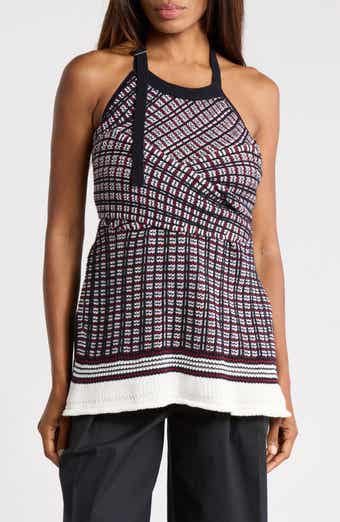 Plaid Jacquard Cotton & Wool Halter Top