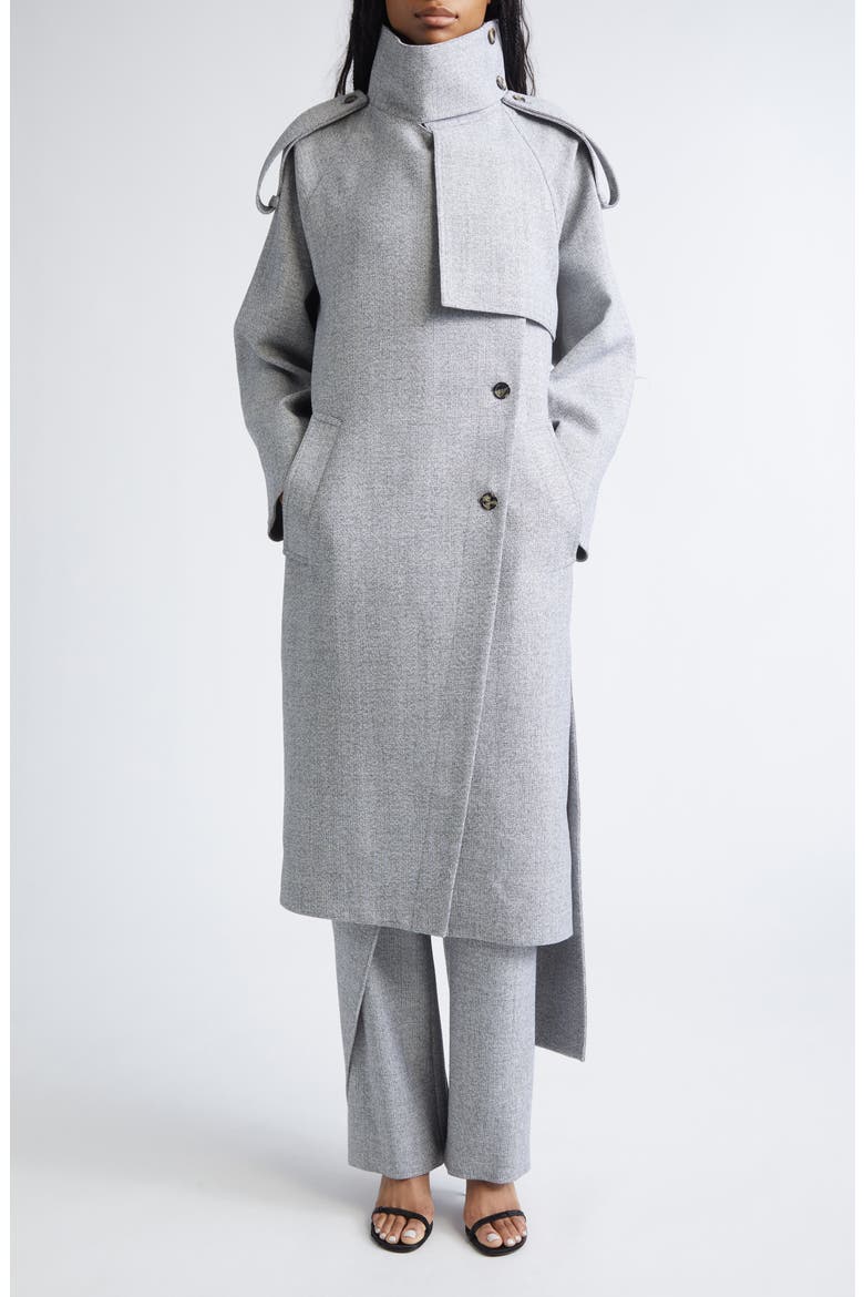 Oblique Caviar Asymmetric Wool Trench Coat, Main, color, HERITAGE WHITE/ BLACK