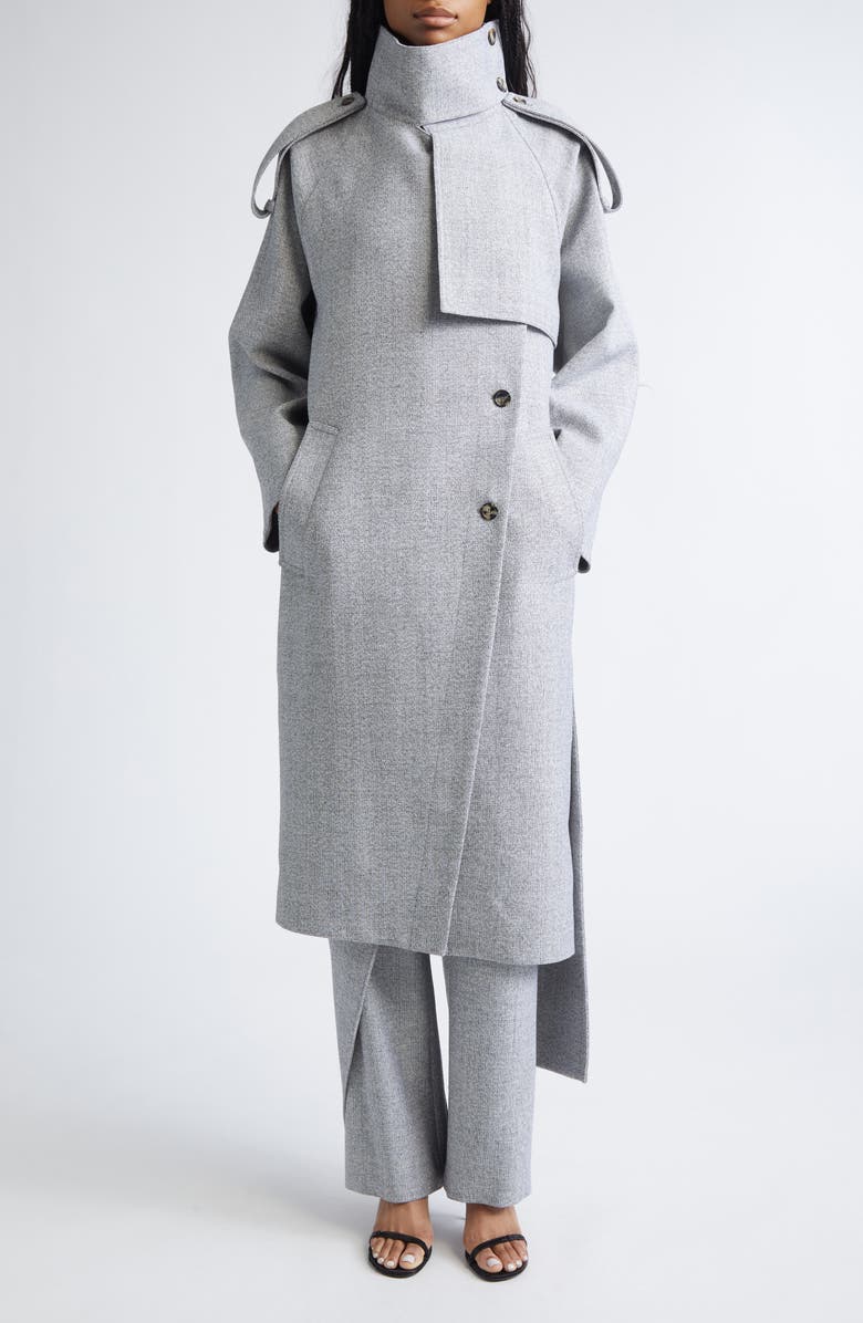 Courrèges Oblique Caviar Asymmetric Wool Trench Coat, Main, color, Heritage White/ Black