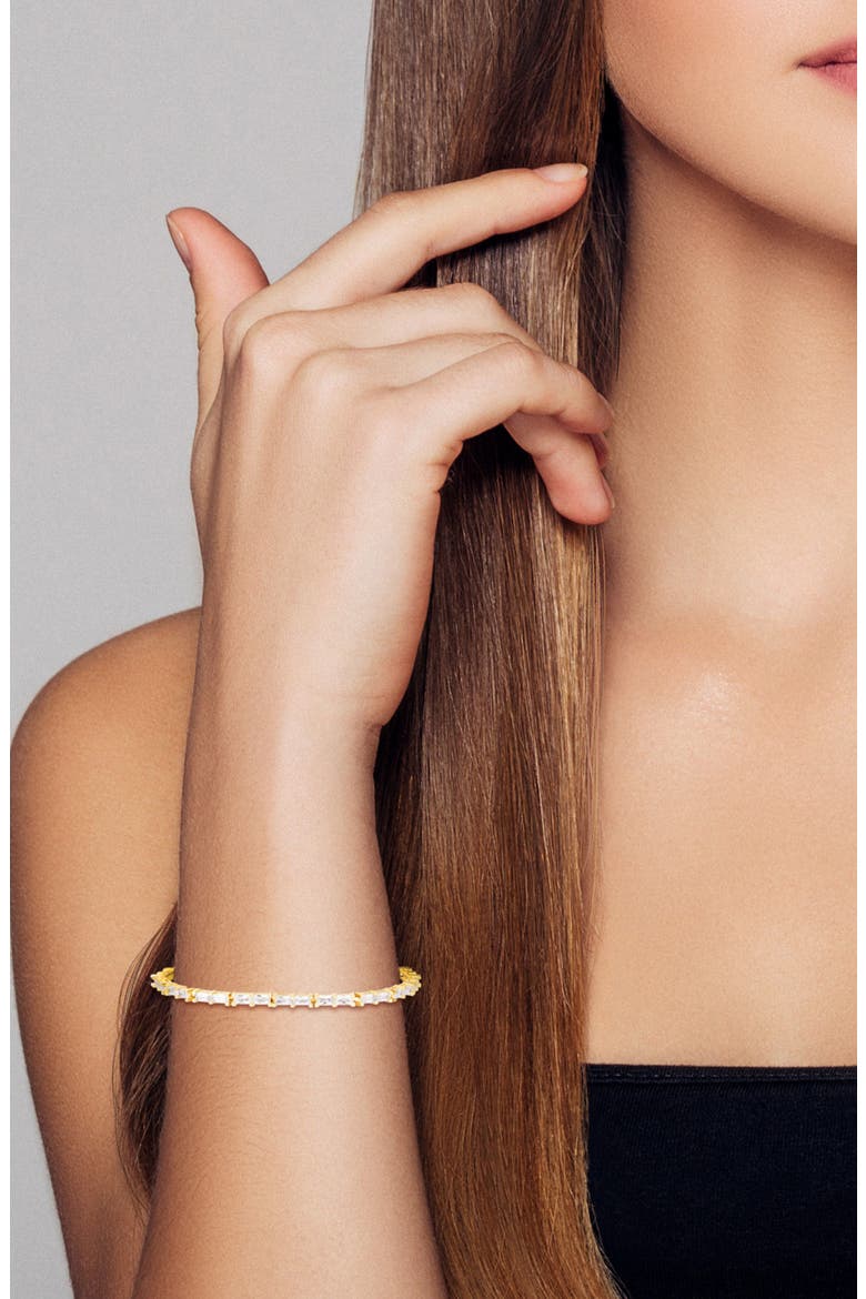 Baguette Cut Cubic Zirconia Tennis Bracelet, Alternate, color, GOLD