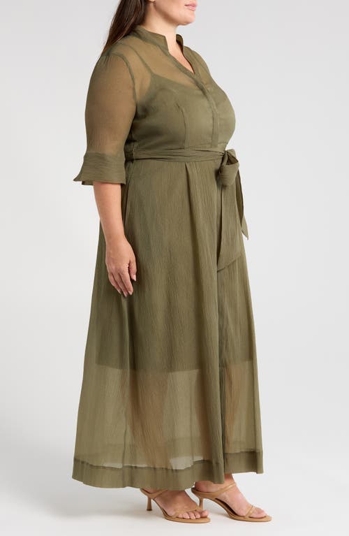 Melloday Chiffon Maxi Shirtdress In Olive