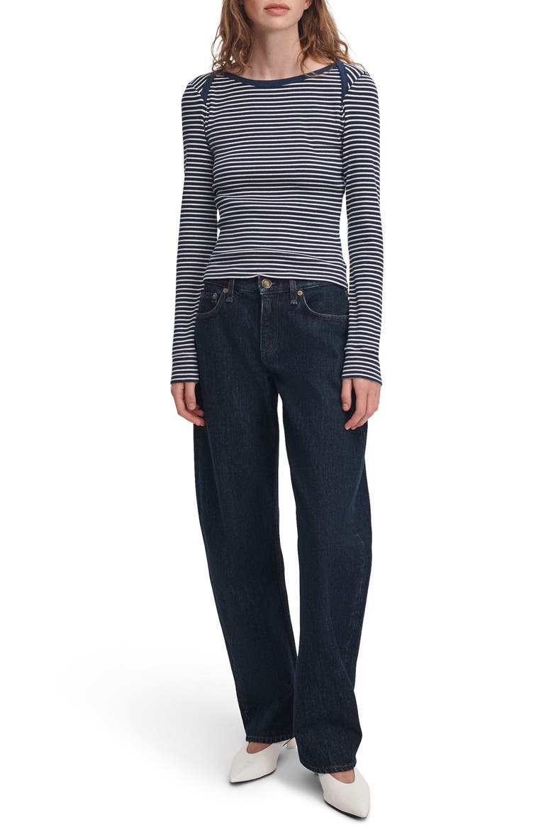 Essential Striped Rib Bateau Neck Tee, Alternate, color, NAVY MULTI